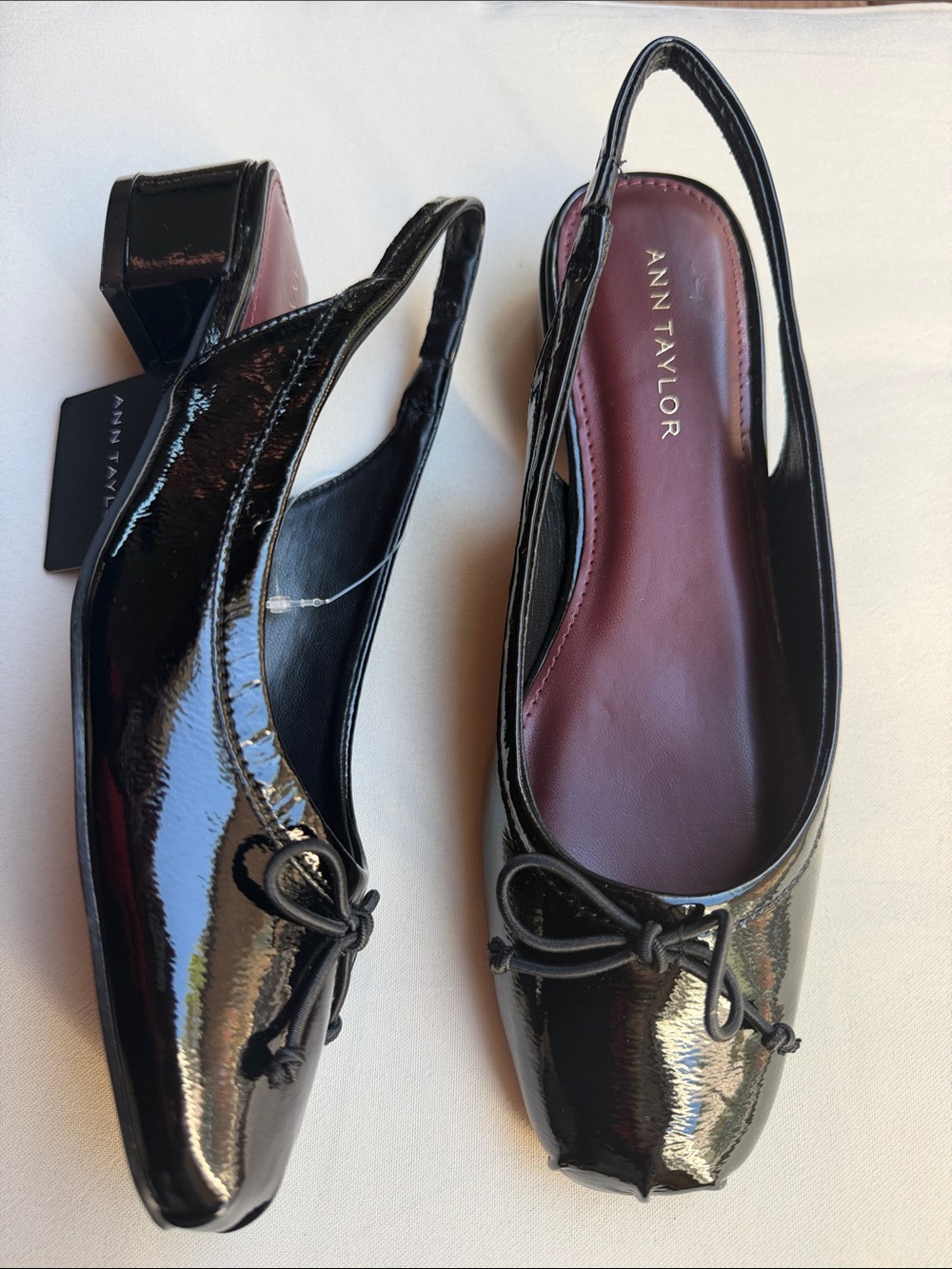 Ann Taylor Black Crinkle Patent Slingback Shoes Size 7